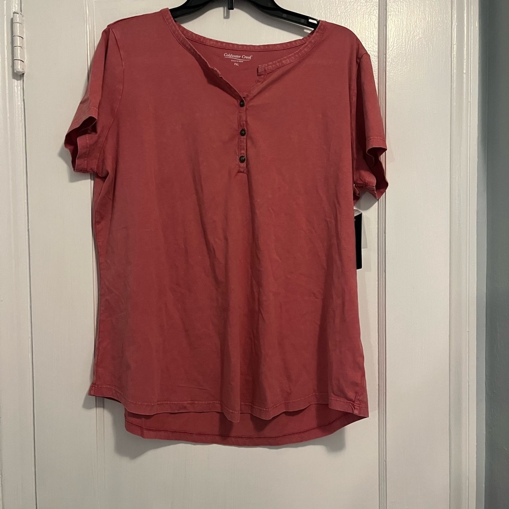 Coldwater Creek Red Relaxed Cuffed Sleeve T-Shirt